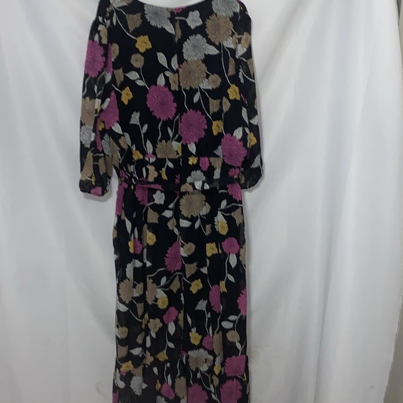 LANE BRYANTSIZE 24 SOFT FLOWY BLACK FLORAL PRINT SHEER  LINED DRESS RUFFLED HEM - Picture 9 of 15
